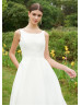 Bateau Neck Ivory Satin Lace Simple Wedding Dress
